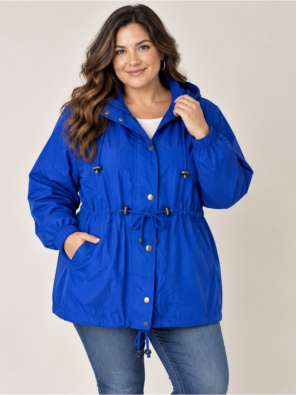 Woman Within 1X Blue 2 in 1 Parka Coat Removable Fleece Liner Hood Plus